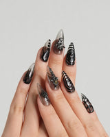 Devil Charm nail art close-up showing Sheer Black Gothic, 3D Skull & Dark Aesthetic. details
