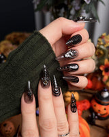 Devil Charm handmade press-on nails featuring Sheer Black Gothic, 3D Skull & Dark Aesthetic.