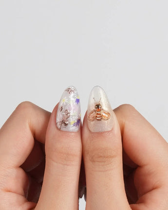 Dew Wing nail art close-up showing Dreamy Night, Metallic Relief Dragonflies & Fluid Butterfly Wings. details