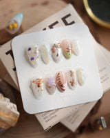 Dew Wing press-on nails in extra short almond shape — Dreamy Night, Metallic Relief Dragonflies & Fluid Butterfly Wings.