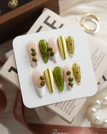 Dirty Martini Medium Stiletto press on nails, handmade custom nails by Joyeenails