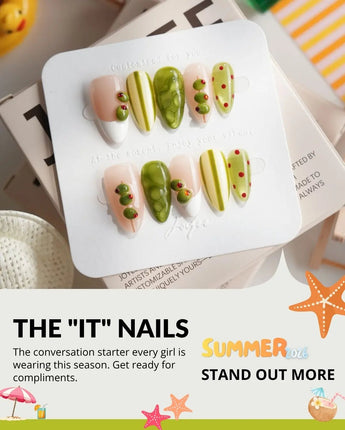 Dirty Martini Short Almond press on nails, handmade custom nails by Joyeenails