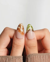 Double Latte marble nail art with coffee foam warmth and cool matcha swirls