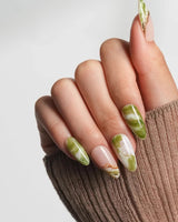 Double Latte custom press-on nails with blended brown and green cafe tones