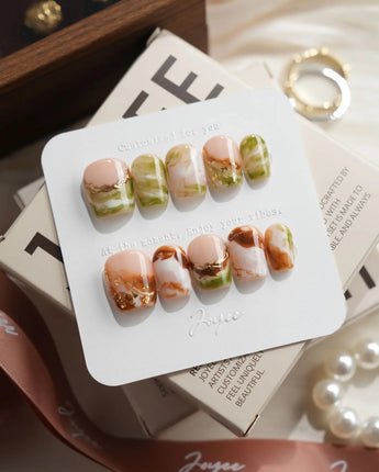 Double Latte Extra Short Coffin press on nails, handmade custom nails by Joyeenails