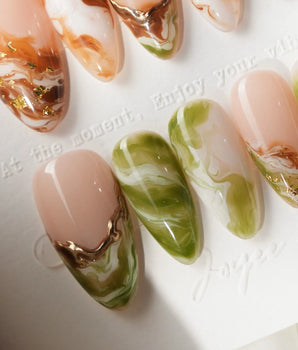 Double Latte coffee and matcha marble press-on nails by Joyee Nails - image 2