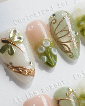 Dragonfly Pond nails in short almond — Mori Fairy Dream, 3D