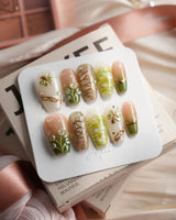 Dragonfly Pond Medium Coffin press on nails, handmade custom nails by Joyeenails