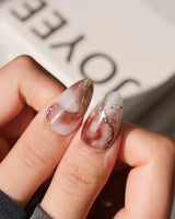 Driftwood Medium Almond nude marble press on nails with brown marble handmade nail art - image 5