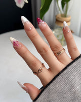 Duchess Purple short almond nails with violet 3D floral accents and graceful bridal styling