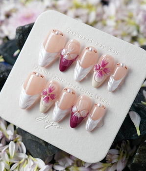 Duchess Purple 3D Floral Press-On Nails handmade press-on nails featuring Magenta, 3D French Floral.