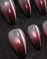 Dusk press on nails fading from champagne pearl through rose to a deep burgundy tip with shimmer through the whole nail - image 1