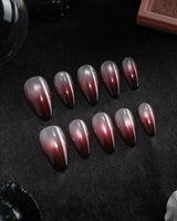 Dusk press on nails fading from champagne pearl through rose to a deep burgundy tip with shimmer through the whole nail - image 3