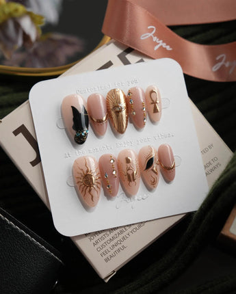Egyptian Gold medium almond press-on nails