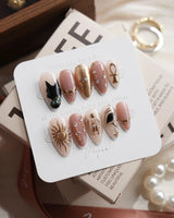 Egyptian Gold Short Almond press on nails, handmade custom nails by Joyeenails