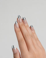 Elegant chrome French nails in short almond shape