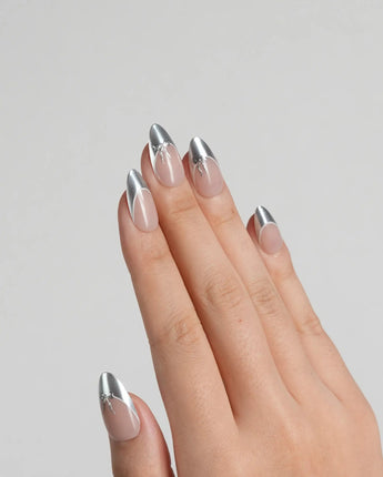 Elegant chrome French nails in short almond shape