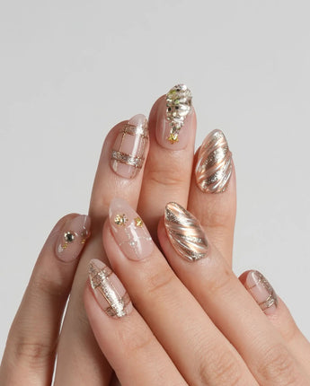 Golden Gift press-on nails — Luxury Champagne Gold Christmas,