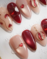 Sweet Bite nails — Deep Red & Nude by Joyee Nails