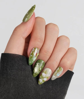 Emerald Wild press-on nails — Mori Monet's Garden, Hand-painted