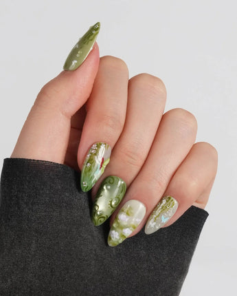 Emerald Wild press-on nails — Mori Monet's Garden, Hand-painted