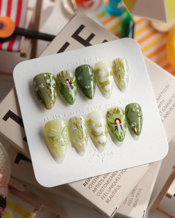 Emerald Wild Short Stiletto press on nails, handmade custom nails by Joyeenails