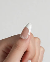 Engagement press-on nail set — Elegant Style, Pearl Outlines & 3D Ribbon Bows. design, hand-painted with real gel polish