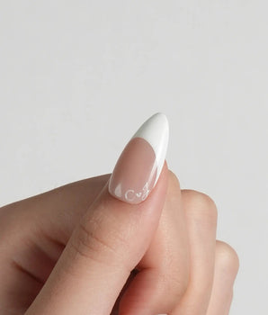 Engagement press-on nail set — Elegant Style, Pearl Outlines & 3D Ribbon Bows. design, hand-painted with real gel polish