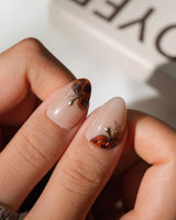 Pumpkin Patch reusable fall press-on nails in orange brown tortoise shell design