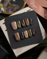 Maple Cat Short Oval cat eye press on nails fall with multicolored cat eye handmade nail art - image 3