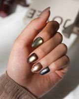 Maple Cat Short Oval cat eye press on nails fall with multicolored cat eye handmade nail art - image 4