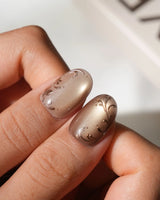 Maple Cat Short Oval cat eye press on nails fall with multicolored cat eye handmade nail art - image 5