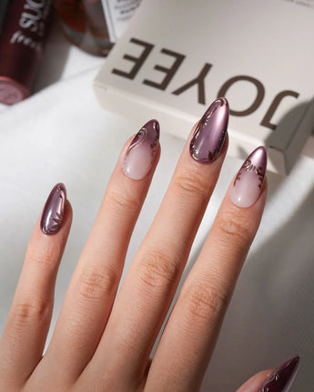 Plum Wine Medium Almond plum press on nails with purple cat eye handmade nail art - image 2