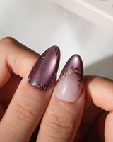 Plum Wine Medium Almond plum press on nails with purple cat eye handmade nail art - image 3