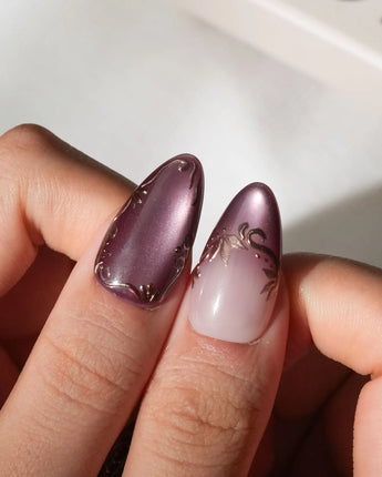 Plum Wine Medium Almond plum press on nails with purple cat eye handmade nail art - image 3