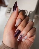 Nightcap Medium Almond burgundy press on nails with purple fall handmade nail art - image 3