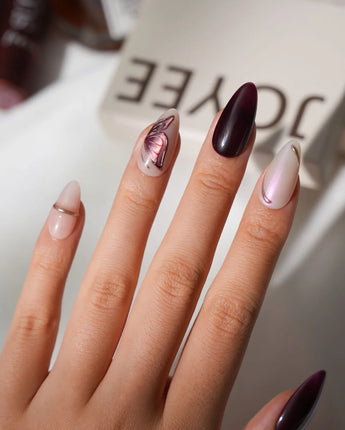 Nightcap Medium Almond burgundy press on nails with purple fall handmade nail art - image 4