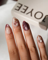 Rosewood Extra Short Almond rose gold press on nails with purple fall handmade nail art - image 5