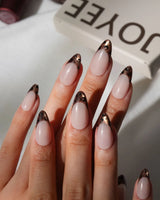 On the Prowl Medium Almond leopard press on nails with brown French tip handmade nail art - image 1