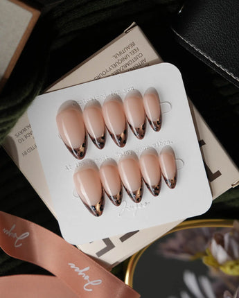 On the Prowl Medium Almond leopard press on nails with brown French tip handmade nail art - image 2