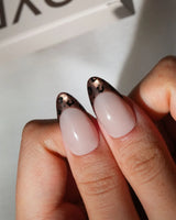 On the Prowl Medium Almond leopard press on nails with brown French tip handmade nail art - image 3