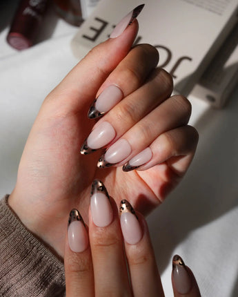 On the Prowl Medium Almond leopard press on nails with brown French tip handmade nail art - image 4