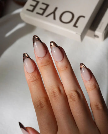 On the Prowl Medium Almond leopard press on nails with brown French tip handmade nail art - image 5