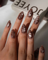 Tiger Eye Short Almond brown press on nails with brown cat eye handmade nail art - image 1