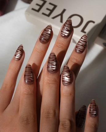 Tiger Eye Short Almond brown press on nails with brown cat eye handmade nail art - image 1