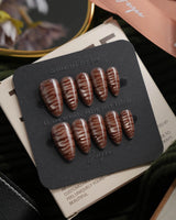 Tiger Eye Short Almond brown press on nails with brown cat eye handmade nail art - image 2