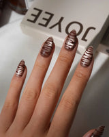 Tiger Eye Short Almond brown press on nails with brown cat eye handmade nail art - image 4