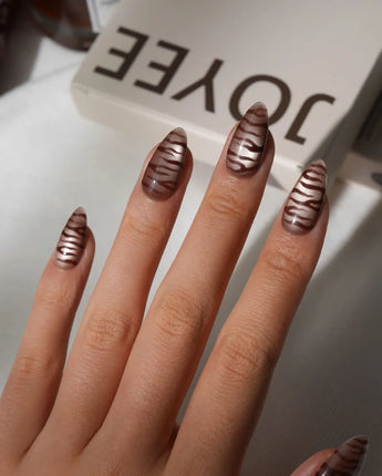 Tiger Eye Short Almond brown press on nails with brown cat eye handmade nail art - image 4
