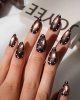 Cocoa Dot Short Almond polka dot press on nails with brown cat eye dot handmade nail art - image 3