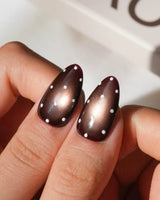 Cocoa Dot Short Almond polka dot press on nails with brown cat eye dot handmade nail art - image 4